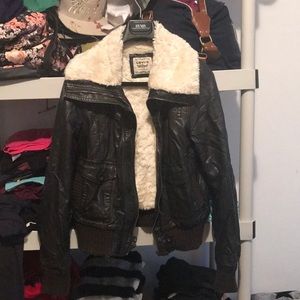Faux leather bomber jacket